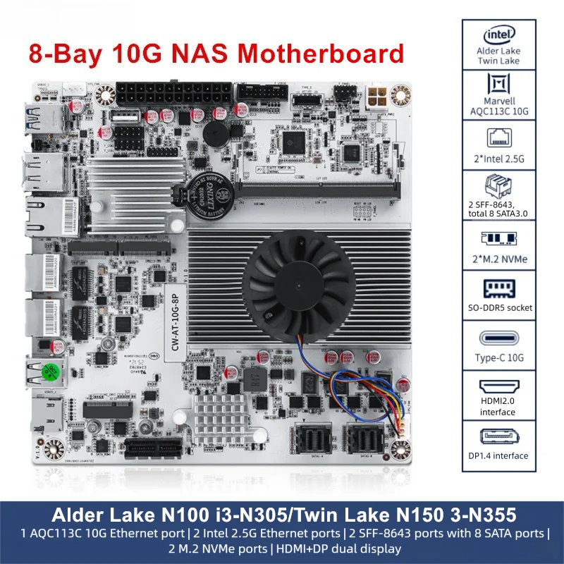 Nas Motherboard 8 Sata Mini Itx - Płyta główna 8-bay 10G NAS Intel